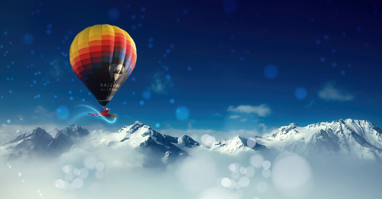 montgolfières et père Noël dans la montagne, vers les offres